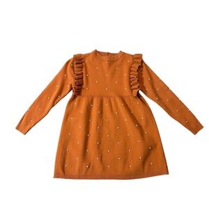 Young Girl’s Pearl Beaded Ruffled Long  Sleeve Sweater Dress Size 5XL